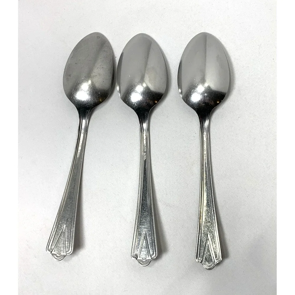 Stainless Flatware USA 3 Piece Spoon Set‎ Art Deco MCM Vintage '60s 